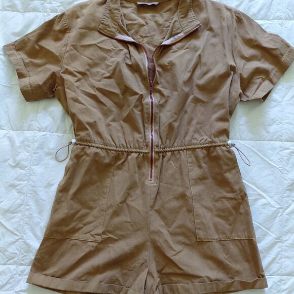 Molly Green Romper Jumpsuit Brown Zipper Size M - Picture 1 of 4